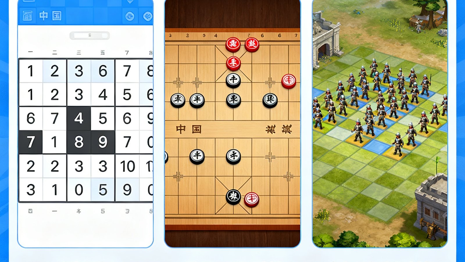 BG大游益智游戏推荐，包含数独、中国象棋、策略战棋等